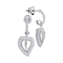 10k White Gold Womens Round Diamond Milgrain Heart Dangle Screwback Earr... - $539.00