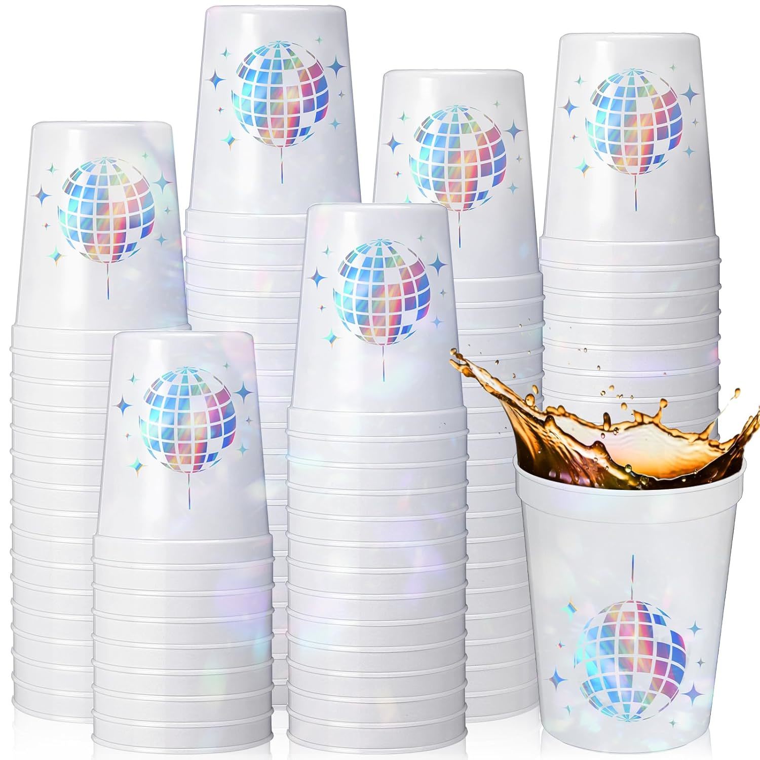 50 Pcs 16 Oz Disco Cups Disco Party Plastic Cups Reusable Disco Ball Drinking Cu