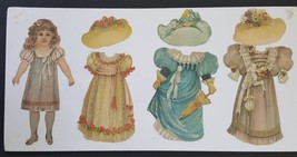1800s antique TUCK PAPER DOLL 10&quot; w 3 dresses hats clothing #1 - £54.56 GBP