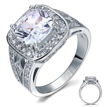 4Ct Cushion Cut 14K White Gold Over Halo Lab Created Diamond Engagement Ring - £74.58 GBP