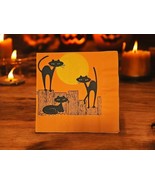 Vintage HALLOWEEN Crepe PAPER NAPKIN Atomic MCM Green Eyed Black Cats Fu... - $19.92 CAD