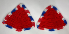 Knit Pot Holder Bell Shaped, Crochet Hot Pad Potholder Trivet, Red White Blue - £7.17 GBP