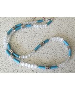 White Catseye and Turquoise Blue Dyed Howlite Beaded Necklace - £6.72 GBP