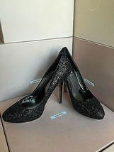 New Miu Miu by PRADA Black Glitter Stilettos High Heels Size 38.5 Women ... - $384.99