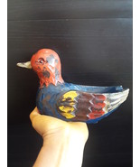 Rare Vintage Primitive Ashtray Carved Wood Colorful Duck Figurine Hand P... - £135.40 GBP