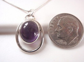 Purple Amethyst Oval in Hoop Sterling Silver Pendant Corona Sun Jewelry - £8.65 GBP