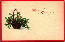 Merry Christmas Agrifoglio Cesto Rosso Border Semplice Lieve 1920 Cartolina C4 - £5.63 GBP
