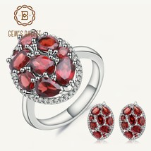 Oval Natural Red Garnet Earrings Ring Set 925 Sterling Silver Gemstone Jewelry S - £92.93 GBP