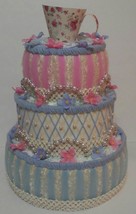 Vintage Shabby Chic Alice In Wonderland Theme Baby Shower 3 Tier Diaper Cake - £58.83 GBP