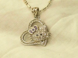 1Ct Round Cut Diamond Heart Kitty Cat Pendant 14K White Gold Finish Free Chain - £90.80 GBP