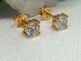 Unisex 6mm Brilliant Cut Moissanite Stud Earrings in  14K Yellow Gold Over 925 - £46.49 GBP
