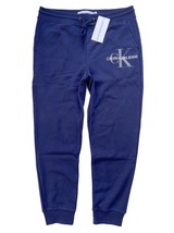 Calvin Klein Jeans Mens Blue/ Grey Monogram Logo Fleece Jogger Sweatpants - £36.88 GBP