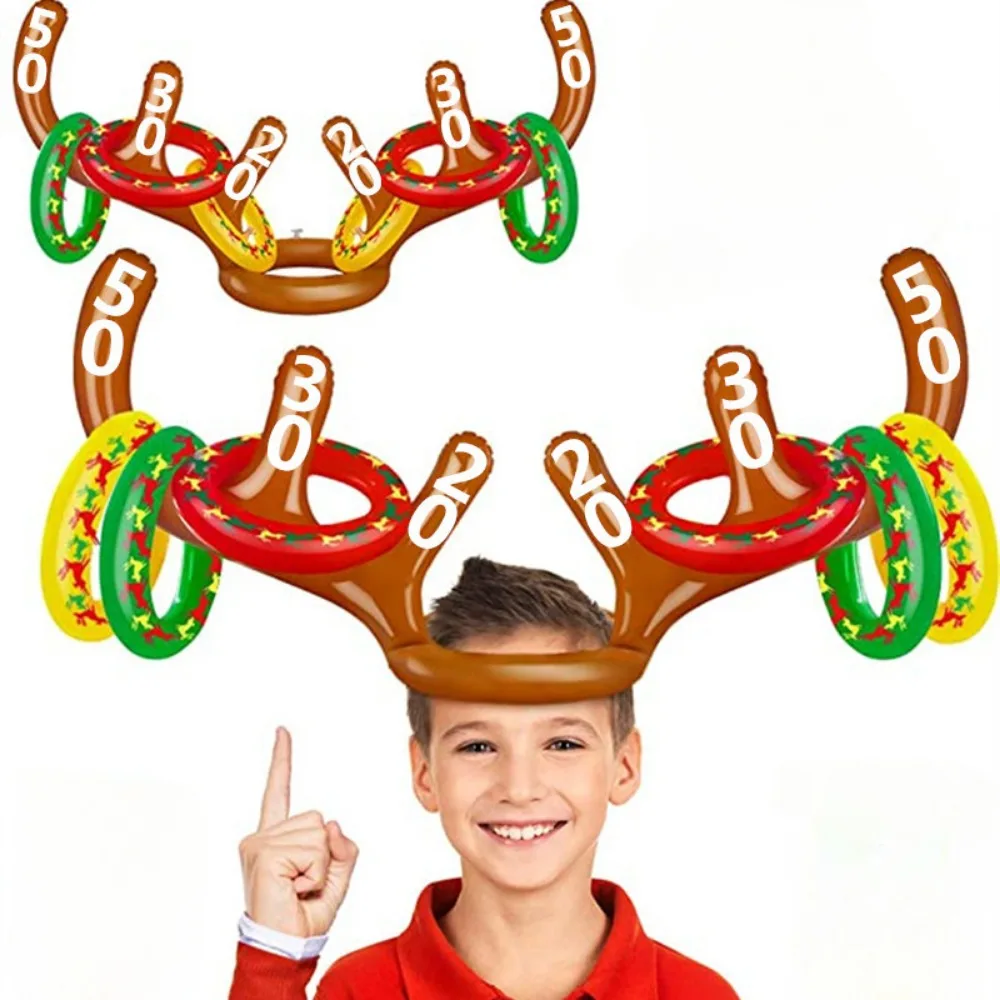 1Set Inflatable Funny Reindeer Antler Hat Ring Toss Toys Christmas Game - £11.09 GBP