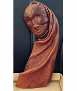 Vintage 1960s Haitian Hand Crafted Wet Formed Leather Female Lady Face C... - $1,230.60 MXN