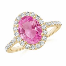 ANGARA Oval Pink Sapphire Halo Ring with Diamonds for Women in 14K Gold - £1,996.67 GBP