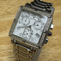 Bulova Quartz Watch 96R000 Lady Silver Square 16 Genuine Diamonds New Battery 6&quot; - £52.23 GBP