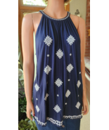 Loft Outlet XL Navy Blue/White Embroidery Rayon Knit Sleeveless Top Shir... - £19.60 GBP