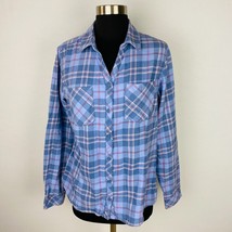 Columbia Shirt Womens Blue Pink Plaid Flannel Pockets Long Sleeves L - £13.85 GBP