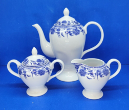 Baum Brothers Formalities Blue Rose Coffee Pot  Sugar &amp; Creamer Set - £36.98 GBP