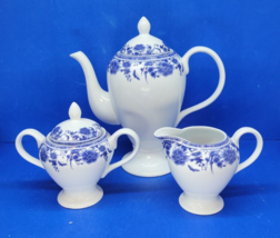 Baum Brothers Formalities Blue Rose Coffee Pot  Sugar &amp; Creamer Set - $47.00