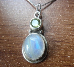 Faceted Peridot and Moonstone Cabochon 925 Sterling Silver Pendant - £9.31 GBP