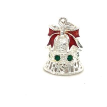 Vintage Sterling Signed Jezlaine Holiday Merry Christmas Bell Charm Ornament - £30.23 GBP