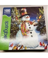 Vintage Springbok 1000 piece jigsaw puzzle Snowman &amp; Feathered Friends B... - $13.53