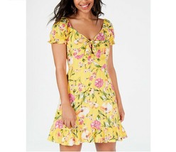 City Studio Junior Womens 1 Yellow Pink Tie Front Floral Lined Ruffle Dress NWT - £16.61 GBP