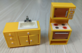 Fisher Price Dollhouse Furniture Kitchen Sink Oven Stove Microwave Vinta... - $9.89