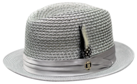 Men's BRUNO CAPELO Stingy Brim Fedora Braid Straw Hat Santa Cruz SC617 Silver image 2