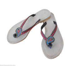 Women Slippers Indian Handmade Traditional Flip-Flops Cream US 8.5  - £34.65 GBP
