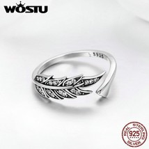 WOSTU NEW 925 Sterling Silver Vintage Style Leaves , Clear CZ Adjustable Rings f - $16.31