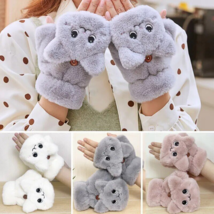 Plush Warm Finger Gloves Rabbit Cat Mittens Fingerless Gloves Soft Thick... - $13.94