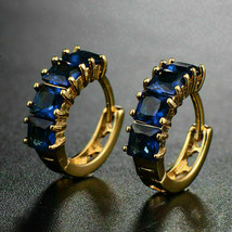 0.50Ct Simulated Sapphire Beautiful Hoop Earrings 14k Yellow Gold Plated Silver - $72.48