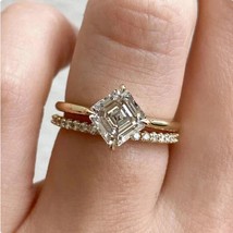 CZ AAA+2.0 CT White  Asscher Cut Wedding Set Solid 14K Rose Gold Engagement Ring - £78.89 GBP