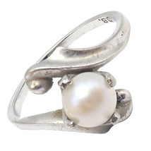Vintage Estate 10k White Gold Pearl DB Dawkins Benny Ring sz 6.5 - $350.00