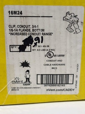 91 PC Erico Caddy 16M24 Clip, Conduit, 3/4-1 1/8-1/4 Flange, Bottom Item image 2