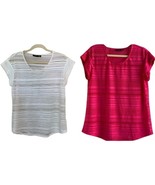 Apt. 9 Pink White Striped Sheer Casual Tee Shirts Bundle of 2 Size M Sco... - $17.22