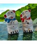 Vtg Shawnee Bears Red Blue Bows Salt &amp; Pepper Shaker Set Ceramic 3&quot; - €16,49 EUR