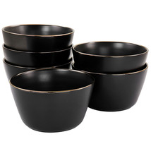 Elama Paul 6 Piece Stoneware Bowl Set in Matte Black with Gold Rim - $1,350.10 MXN