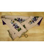 Vintage Wool Needlepoint Cast Brass Handle Bell Pull Violet Floral Patte... - $1,184.34 MXN