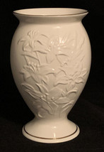 Vintage Lenox Vase with Iris Flowers wide mouth 7 7/8 in. tall Handcraft... - $19.79
