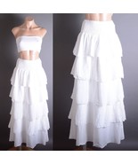 White Summer Beach Tiered Layer Bohemian Ruffle Smocked Stretch Long Max... - $82.27 CAD