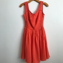 REISS Silk Dress 2 Orange Chevron Chiffon  Sleeveless Pleated A Line Coc... - $54.77