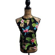 AQ-WA Floral Tankini Top Halter Criss Cross Back Swim Top Black Size D - $14.84