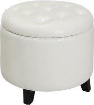 Convenience Concepts Designs4Comfort Round Storage Ottoman, Ivory Faux Leather - £88.16 GBP