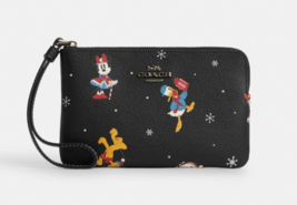 Coach X Disney Corner Zip Leather Wristlet w/ Holiday Print ~NWT~ CN031 - £52.93 GBP