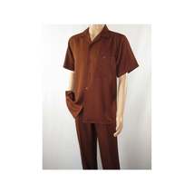 Men 2pc Walking Leisure Suit Short Sleeves By DREAMS 256-12 Solid Cognac image 6