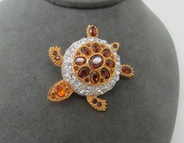 Rhinestone Turtle Brooch Gold Tone Nice Quality Costume New Without Tags Pin - £15.15 GBP