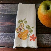 Cross Stitch Tea Towel Pears Fruit Vtg Farmhouse Kitchen Cottage Cotton Handmade - £10.33 GBP